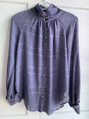 Feather Bone by Anthropologie Marietta Blouse High Neck Rhinestone Buttons SZ XS